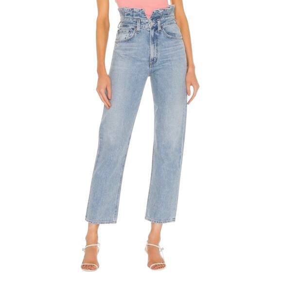 Agolde High Rise Lettuce Waist Light Blue Straight Leg Denim Jeans  Size 25 - Picture 1 of 16